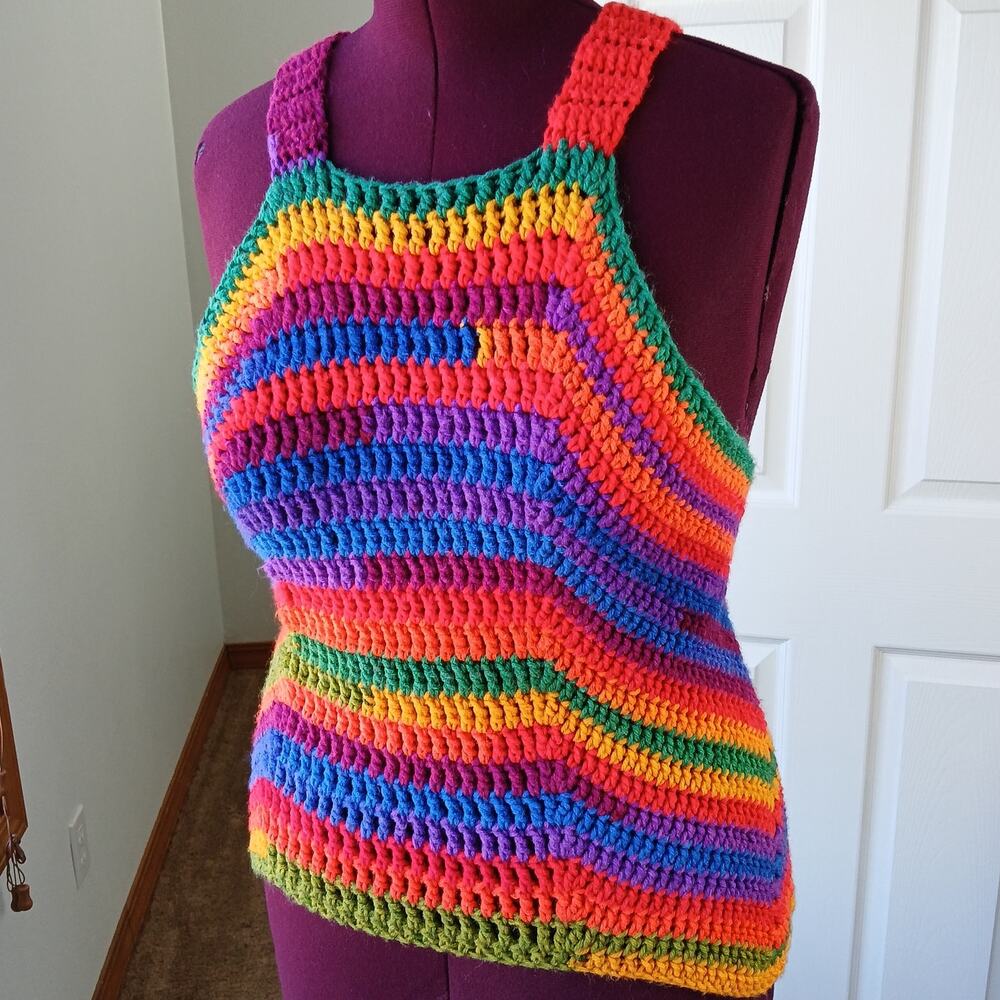 Crochet Rainbow Variegate Tank Top Racerback fits size M - XL handmade unique